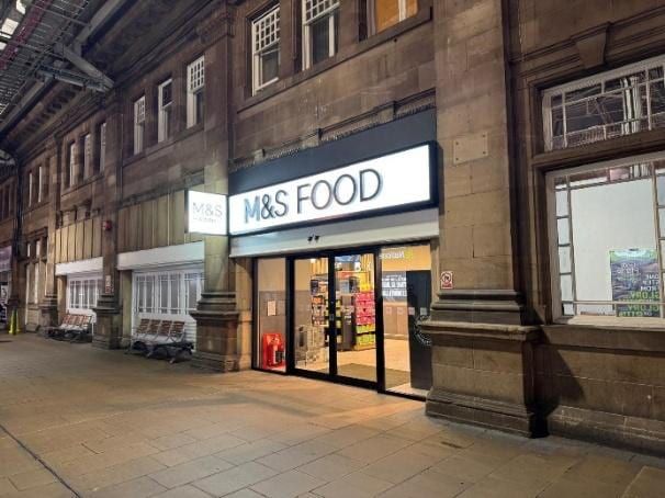 The M&S Food shopfront within Edinburgh Waverley station.