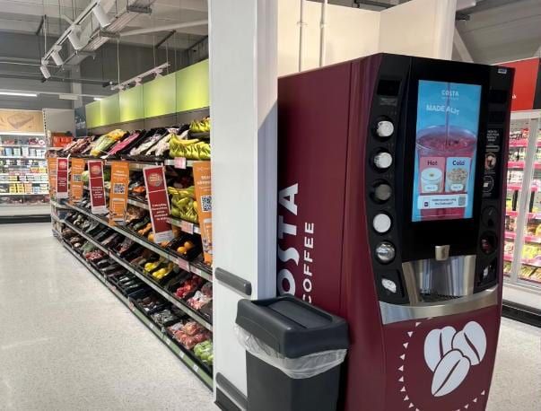 The finished coffee-to-go and grab area inside the Sainsbury's Local.