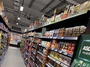 Grocery fixtures in the completed store.