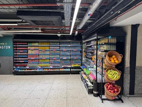 Fresh produce fixtures in the completed M&S Food.