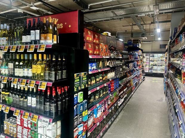 The finished wines and spirits aisle.