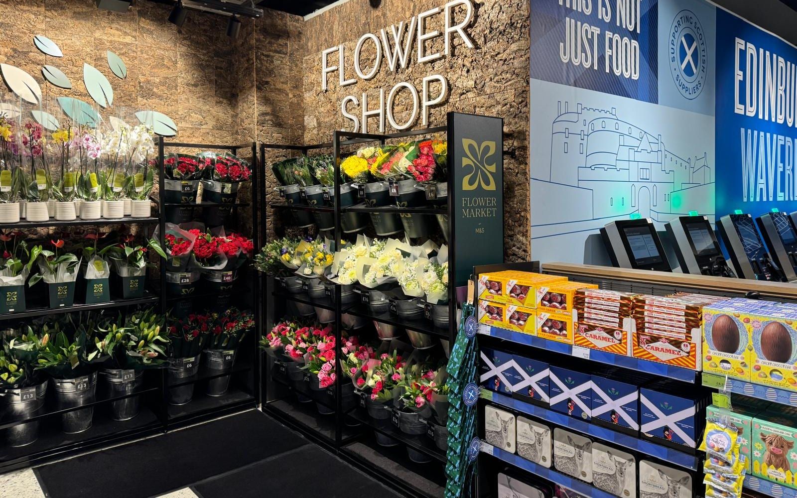 The finished flower shop and fresh food fit-out at M&S Edinburgh Waverley.